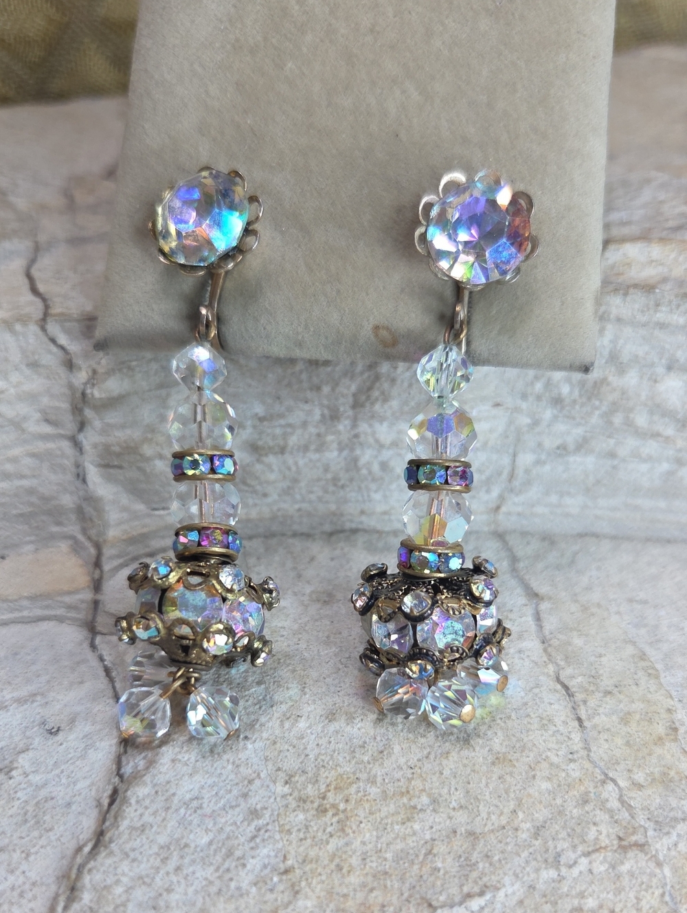 Rare Vintage AB Chandelier Earrings Clipon